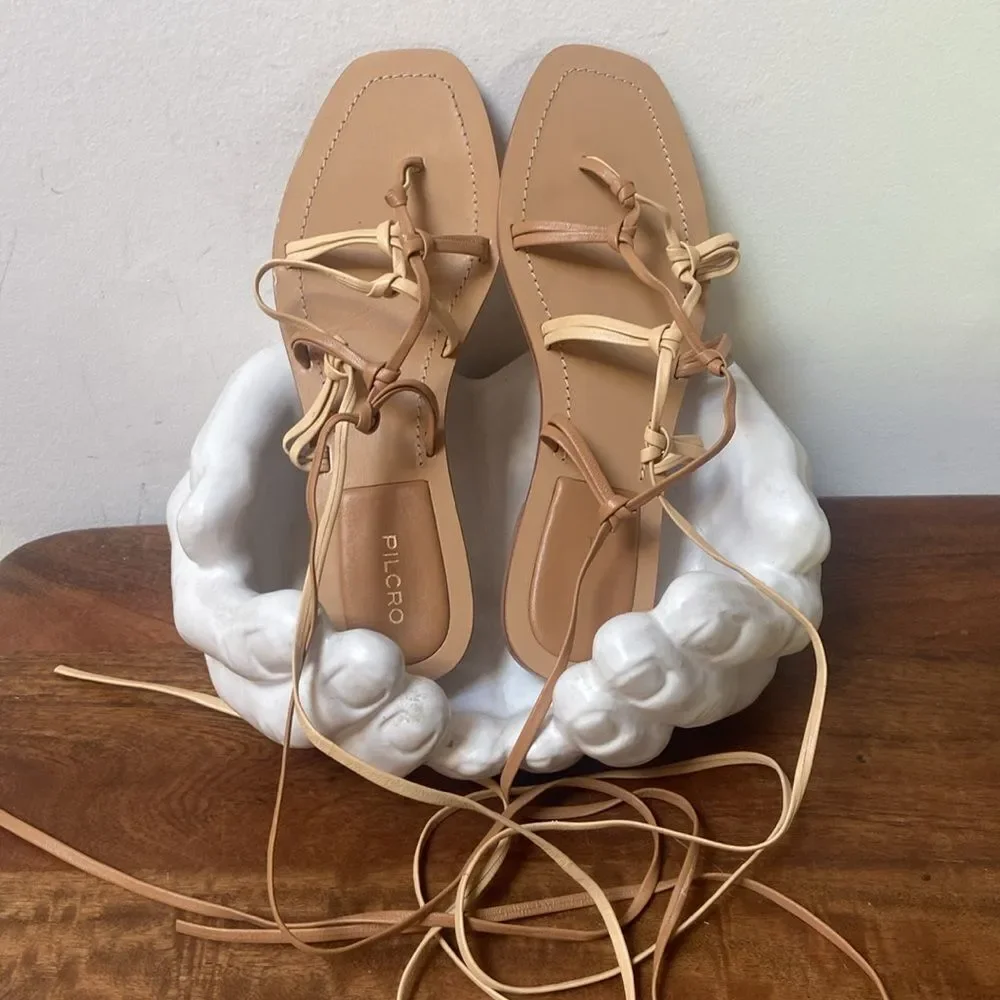 Pilcro Women's Beige and Cream Lace-Up Sandals
